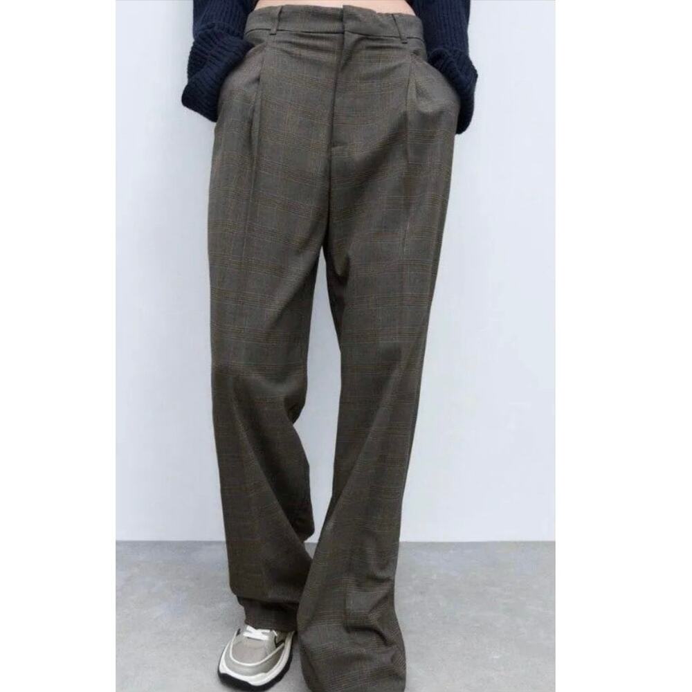 ZARA NWT FULL LENGTH CHECKERED PANTS MID-GRAY